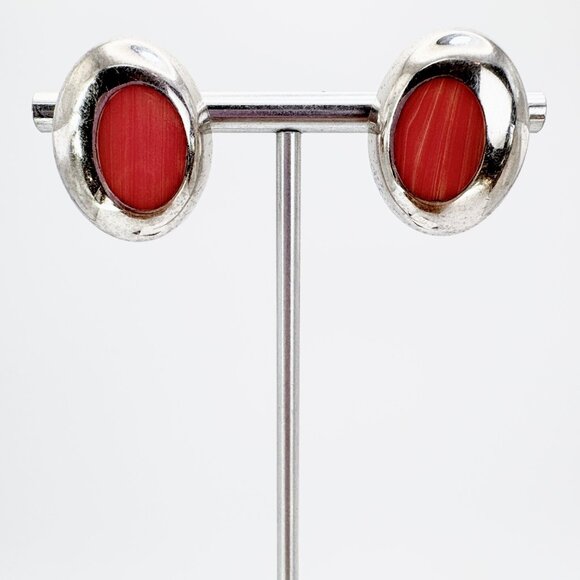 VTG Sterling SIlver 925 Spiny Oyster Bezel Set Stud Earrings Size 1" Length - Picture 1 of 9